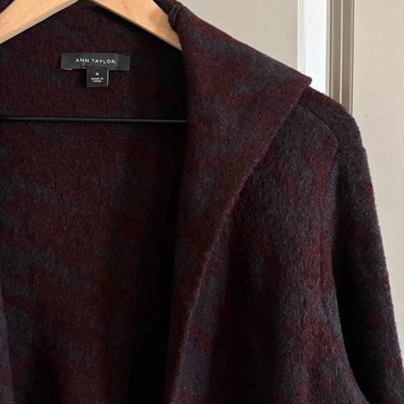 Ann Taylor Houndstooth Wool Blend Open Front Long Coatigan Sweater Cardigan - Picture 3 of 6
